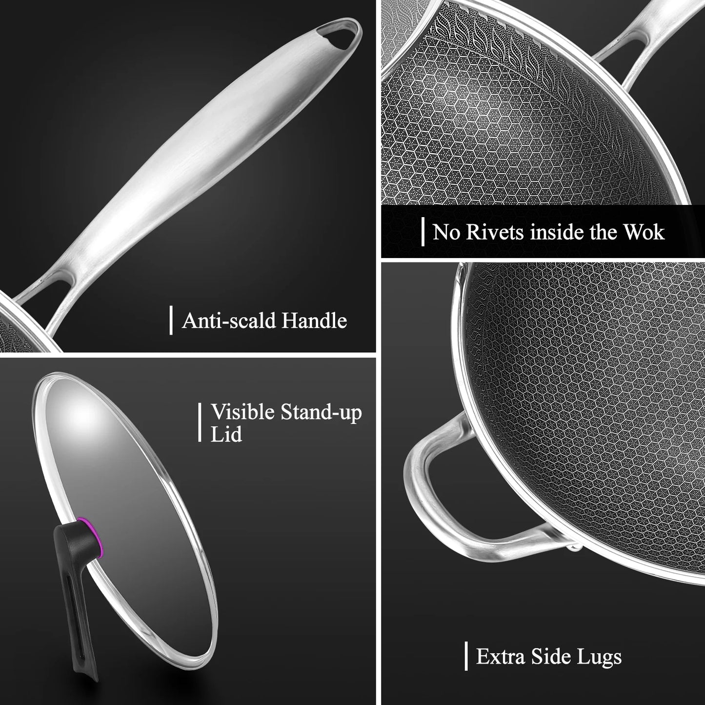 Hign-Concerned Hybrid Wok Pan With Lid Nonstick Stainless Steel