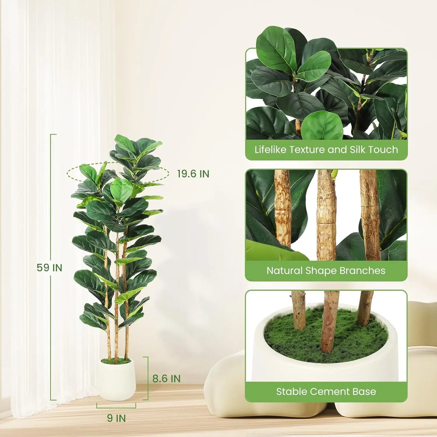 HiMISSCN Artificial Fiddle Leaf Fig Tree With Pot
