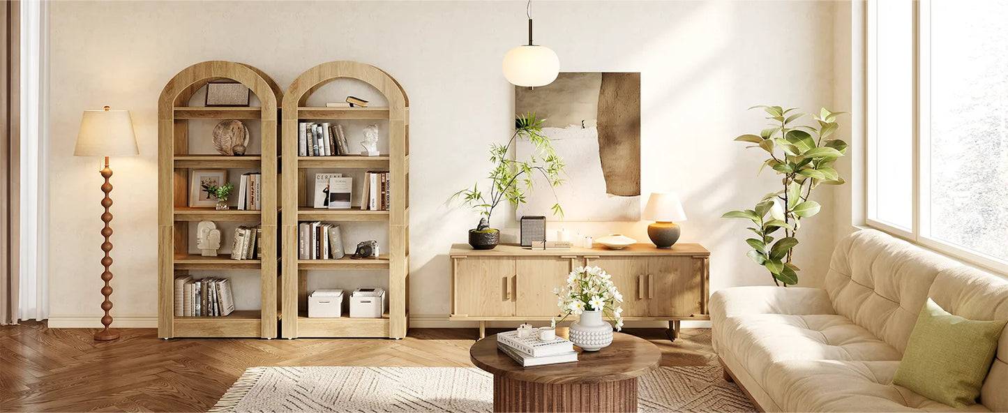 LITTLE TREE 5 Tier Bookshelf Arch Shaped Wooden Bookcase