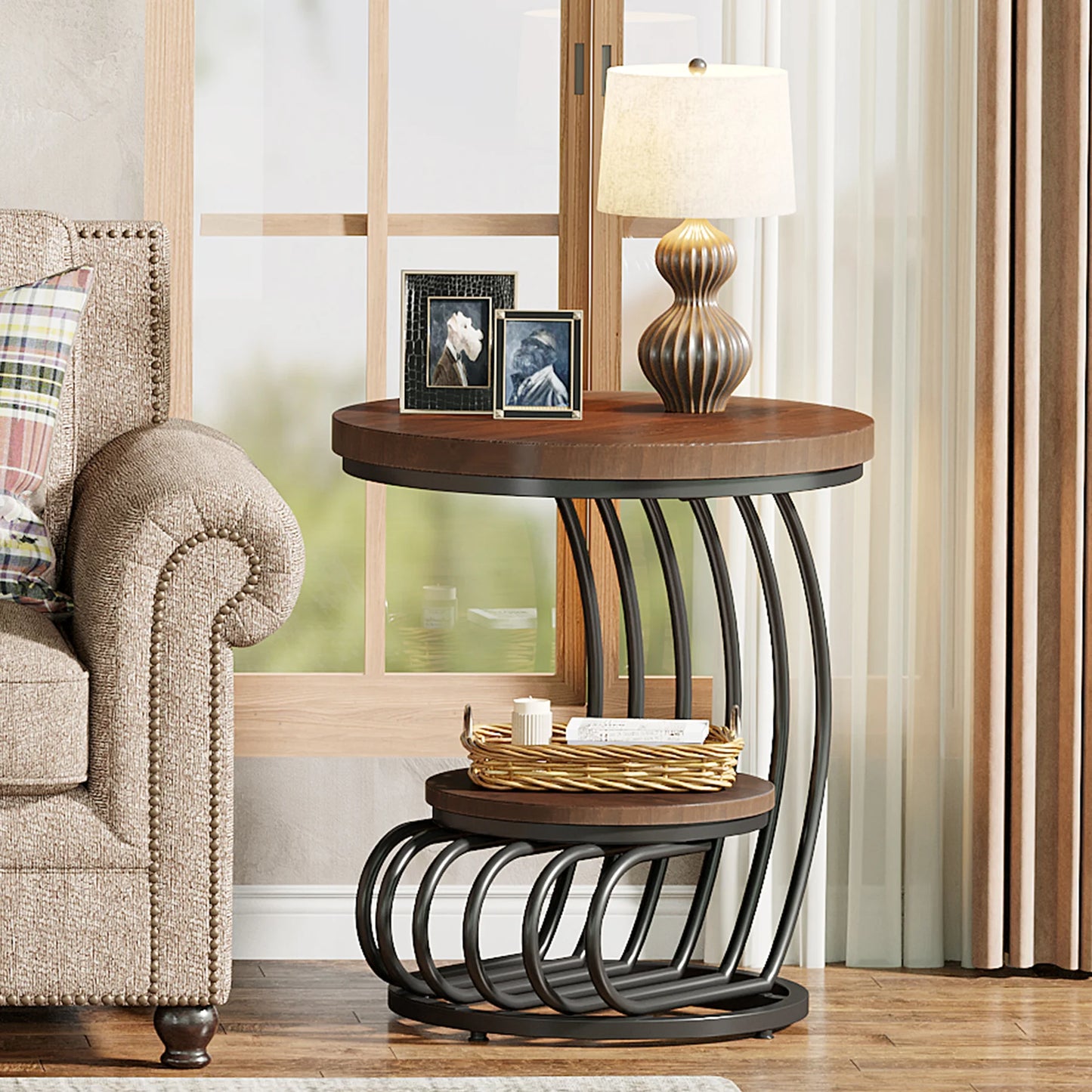 Tribesigns Two Tier Faux Marble End Table With Storage Shelf