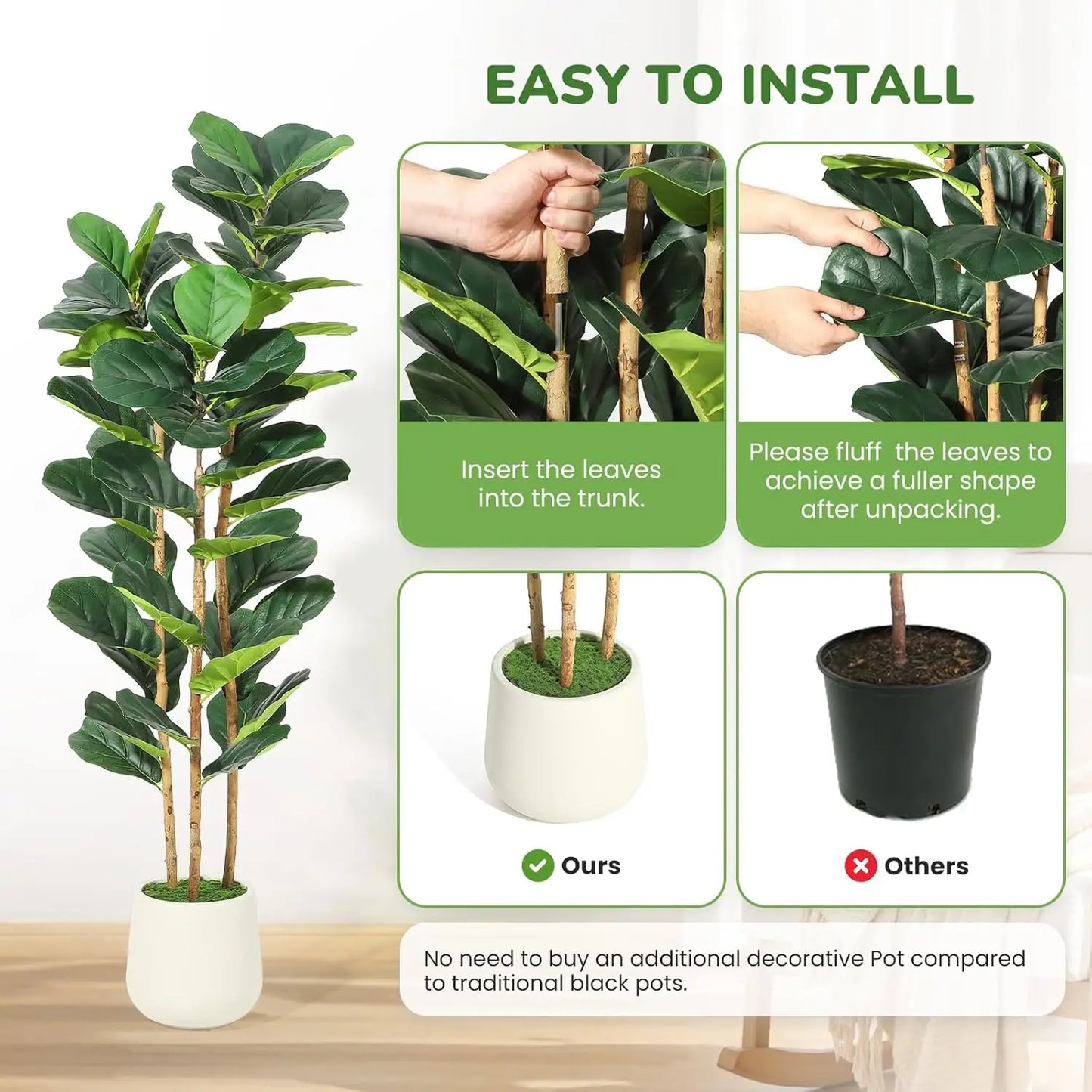 HiMISSCN Artificial Fiddle Leaf Fig Tree With Pot
