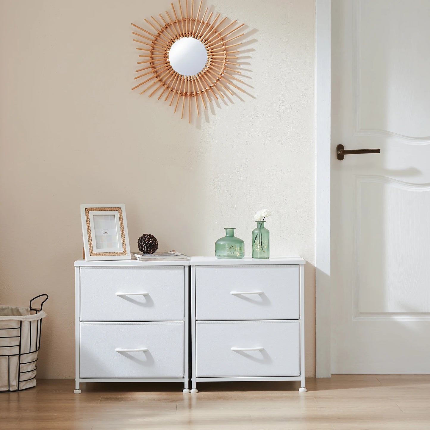 JHK Living Room Cabinet With Fabric Drawers Set Of 2