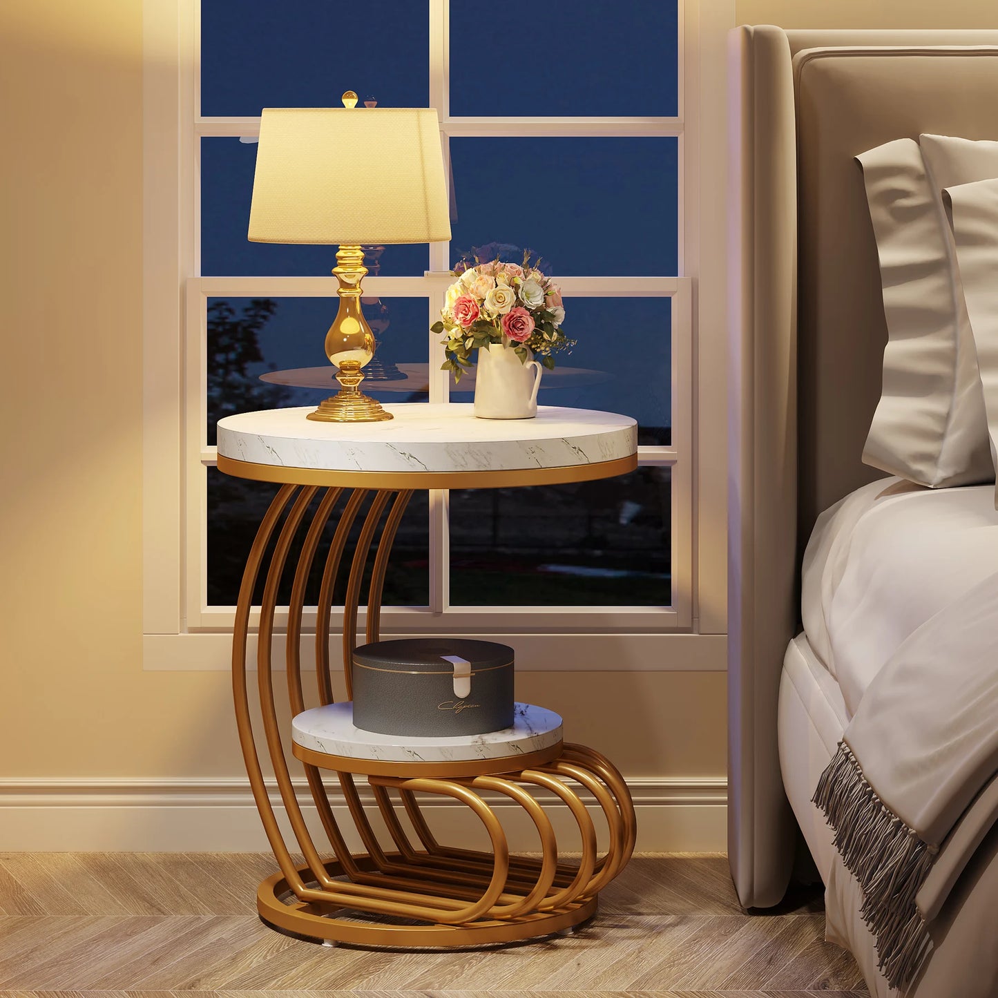 Tribesigns Two Tier Faux Marble End Table With Storage Shelf