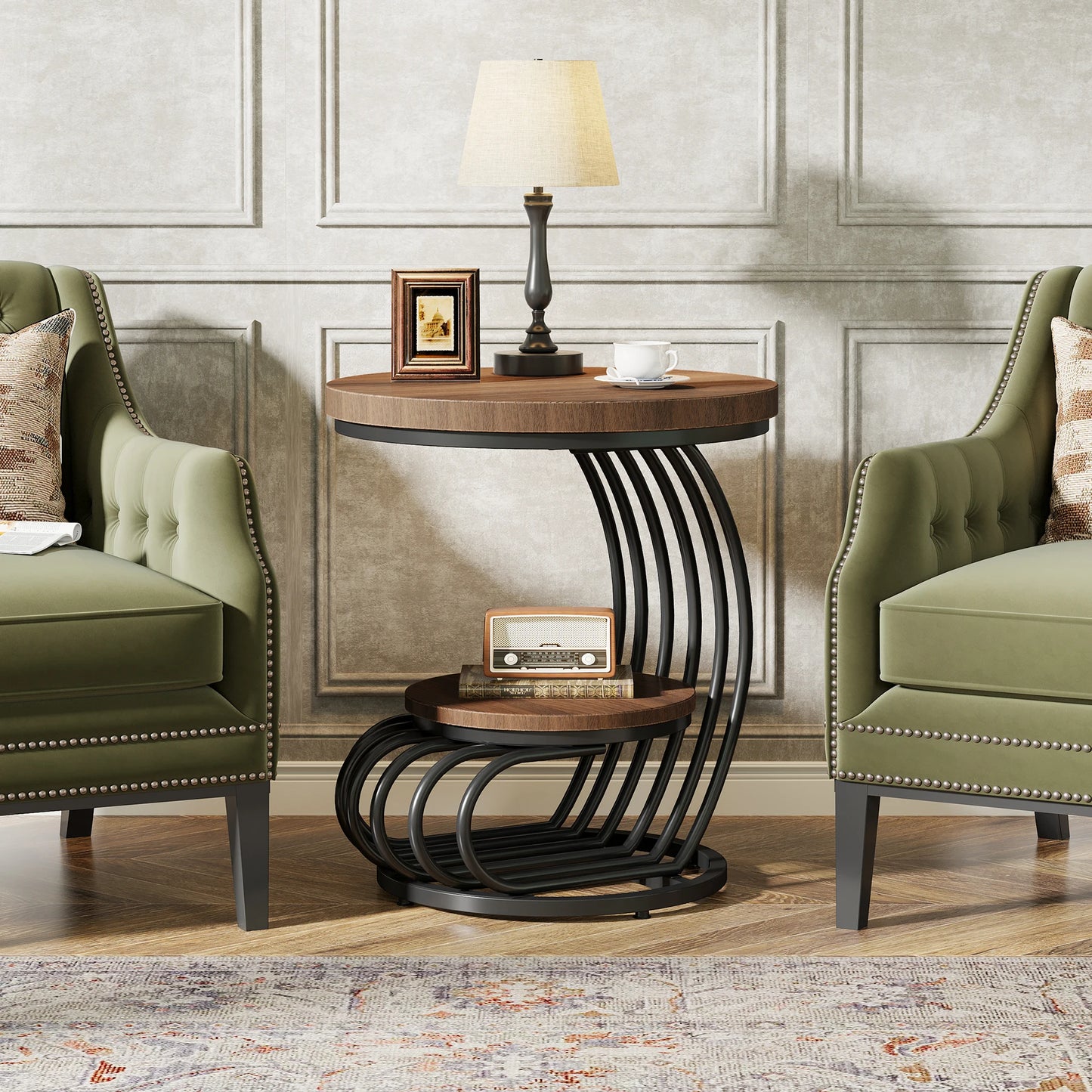 Tribesigns Two Tier Faux Marble End Table With Storage Shelf