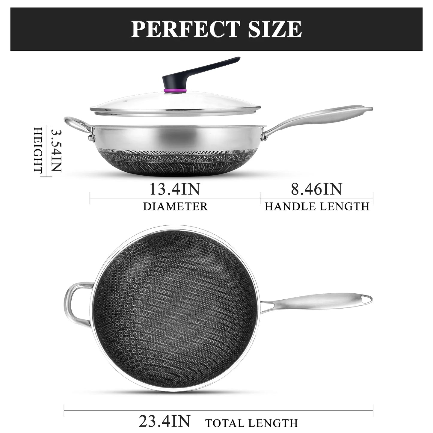 Hign-Concerned Hybrid Wok Pan With Lid Nonstick Stainless Steel