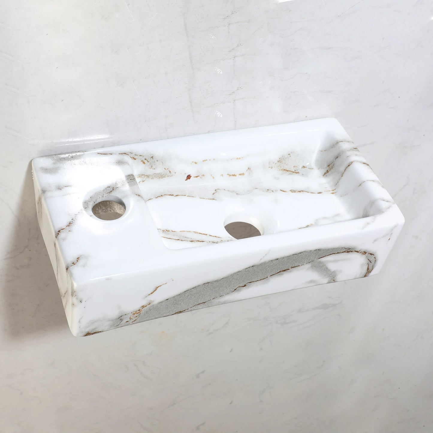 Torayvino Floating Vessel Sink Wall Mounted Rectangular Ceramic Basin