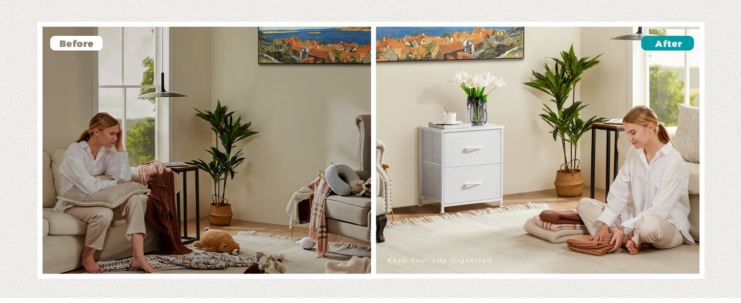 JHK Living Room Cabinet With Fabric Drawers Set Of 2