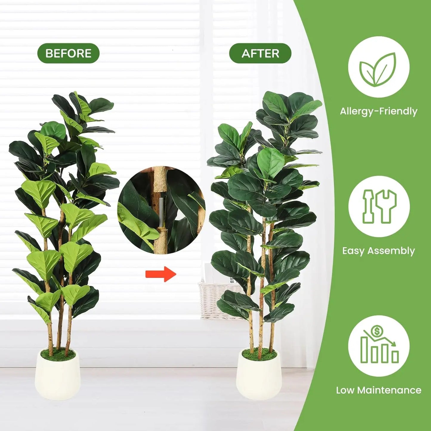 HiMISSCN Artificial Fiddle Leaf Fig Tree With Pot