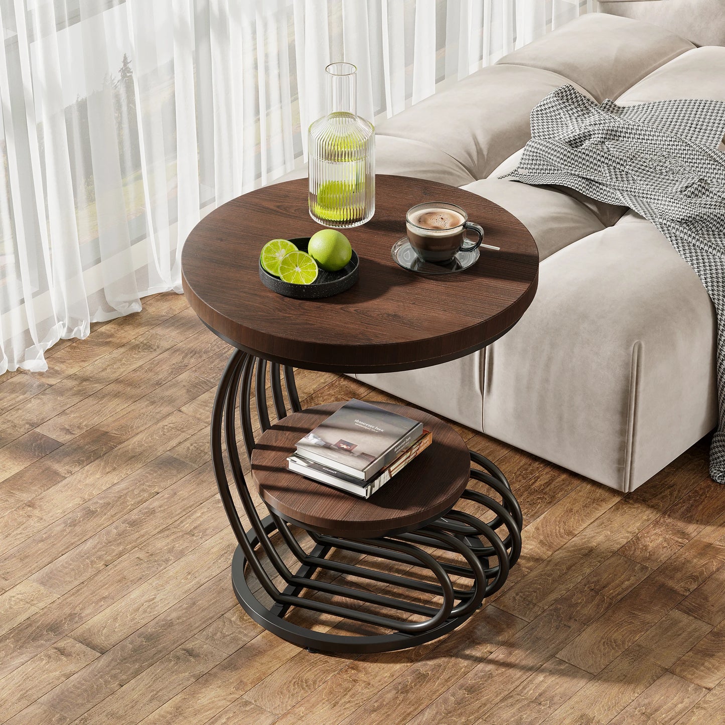 Tribesigns Two Tier Faux Marble End Table With Storage Shelf