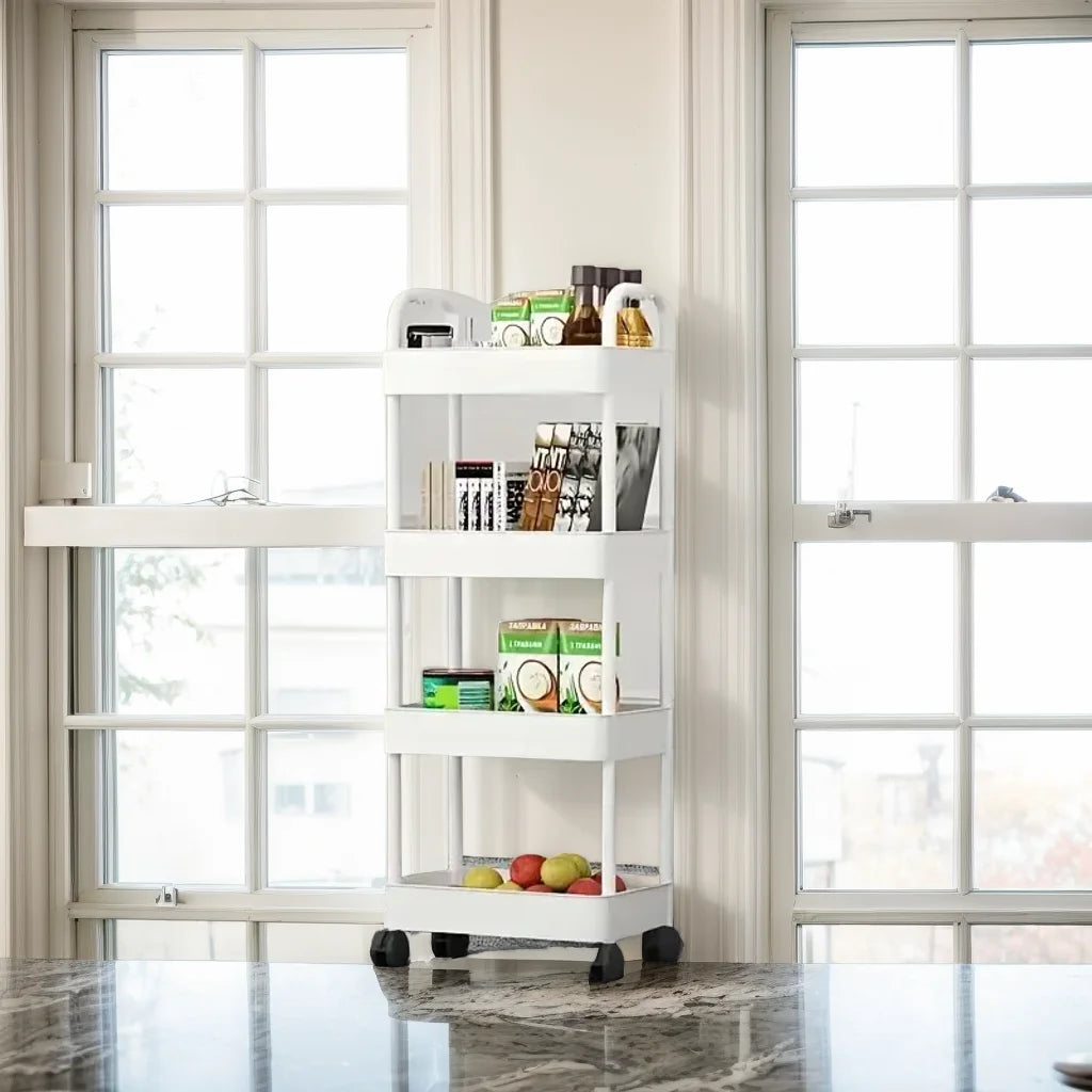 Plastic Multi Functional Rolling Storage Cart With Adjustable Shelves