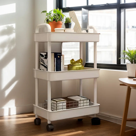 Plastic Multi Functional Rolling Storage Cart With Adjustable Shelves