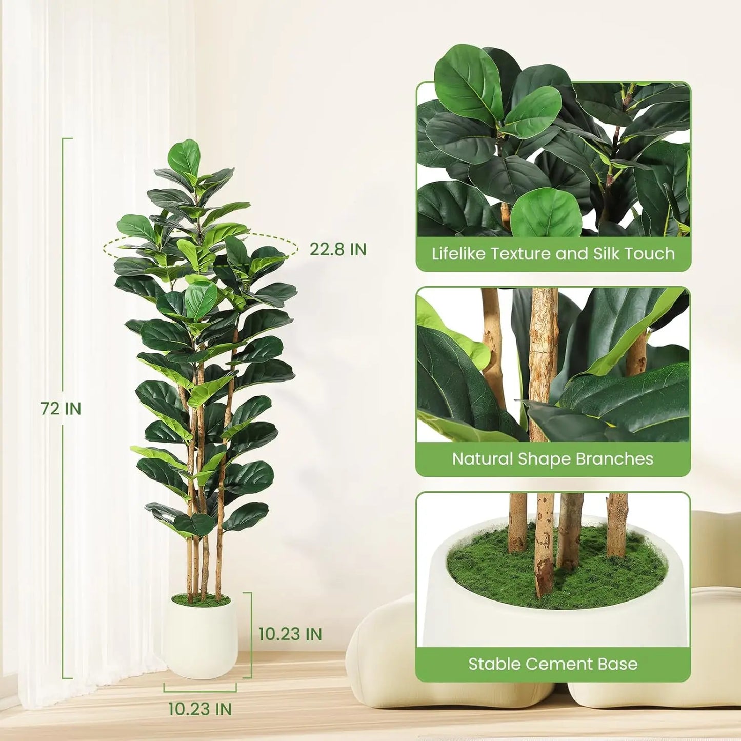 HiMISSCN Artificial Fiddle Leaf Fig Tree With Pot