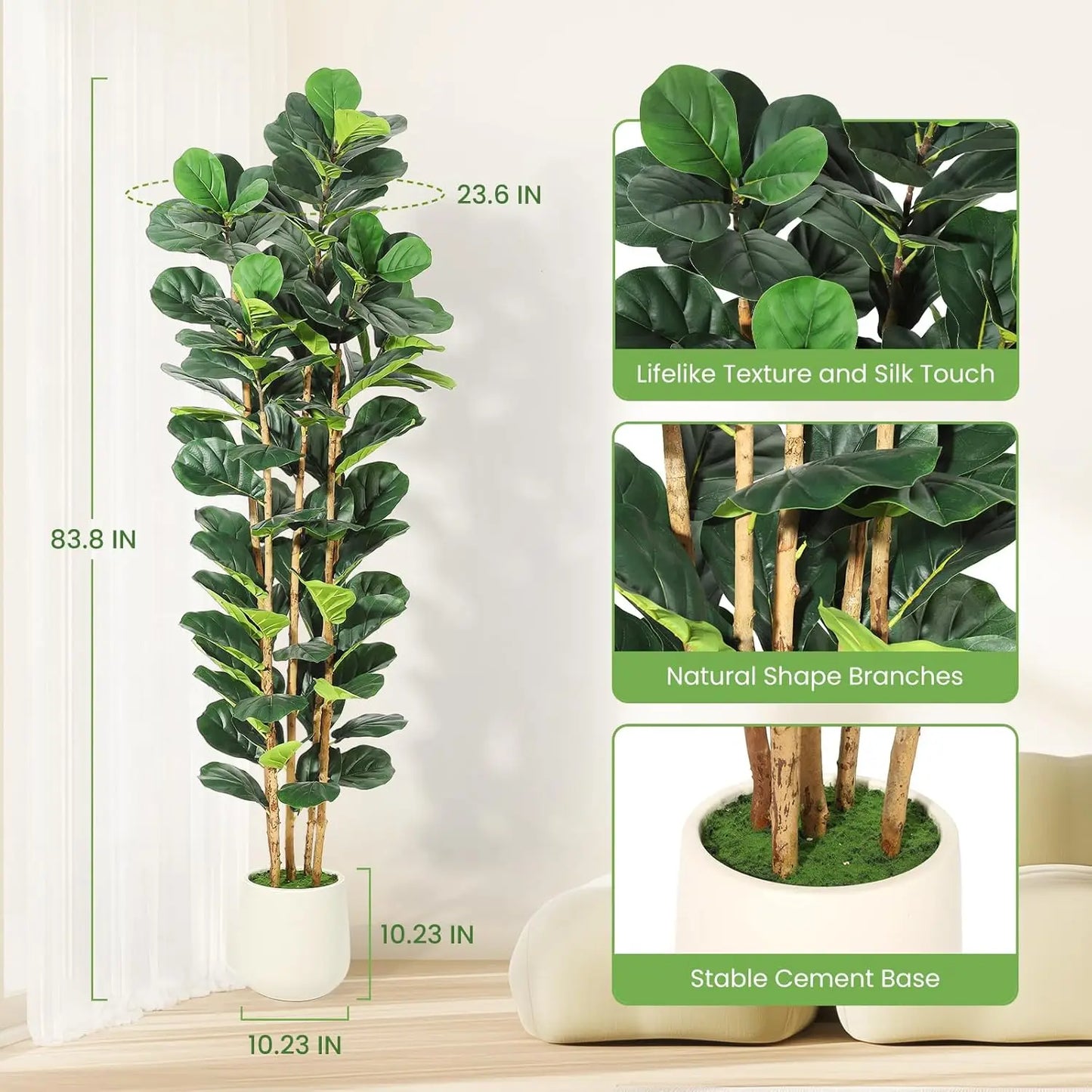 HiMISSCN Artificial Fiddle Leaf Fig Tree With Pot