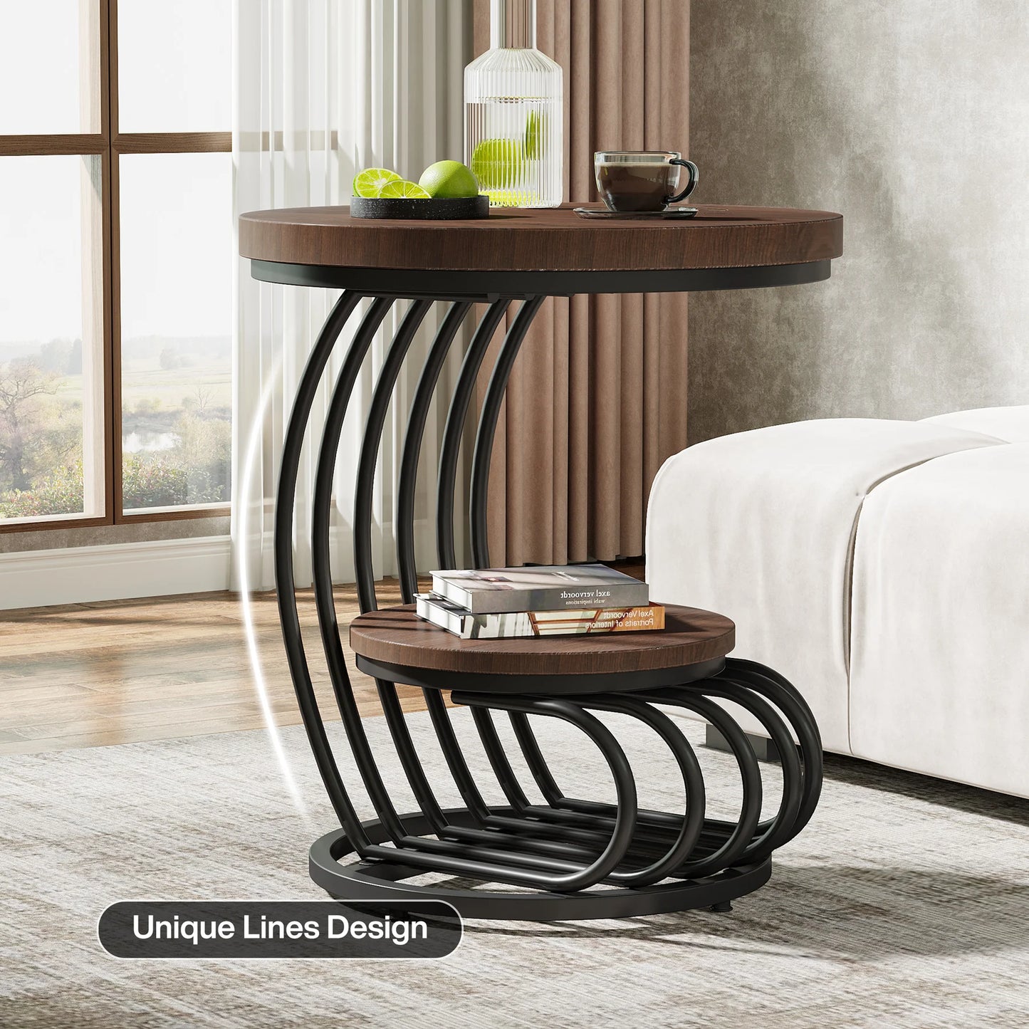 Tribesigns Two Tier Faux Marble End Table With Storage Shelf