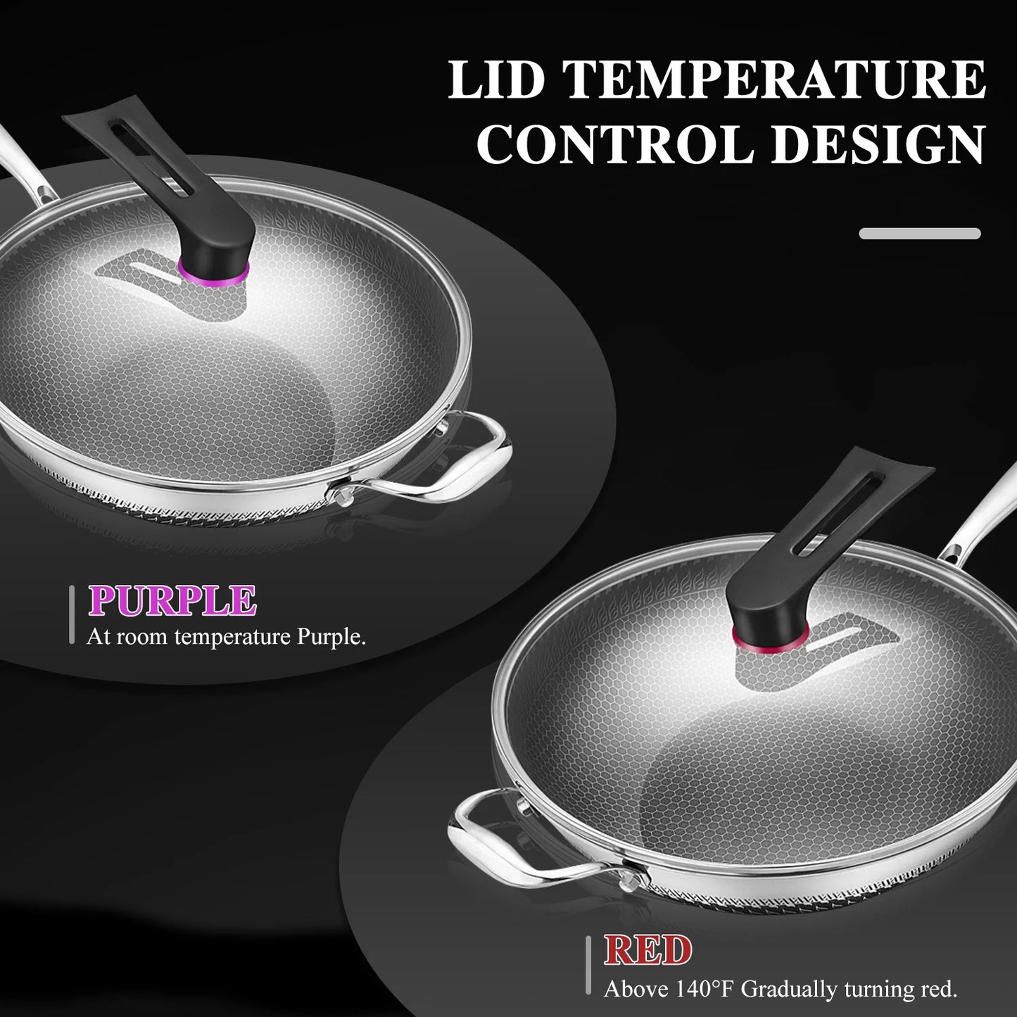 Hign-Concerned Hybrid Wok Pan With Lid Nonstick Stainless Steel