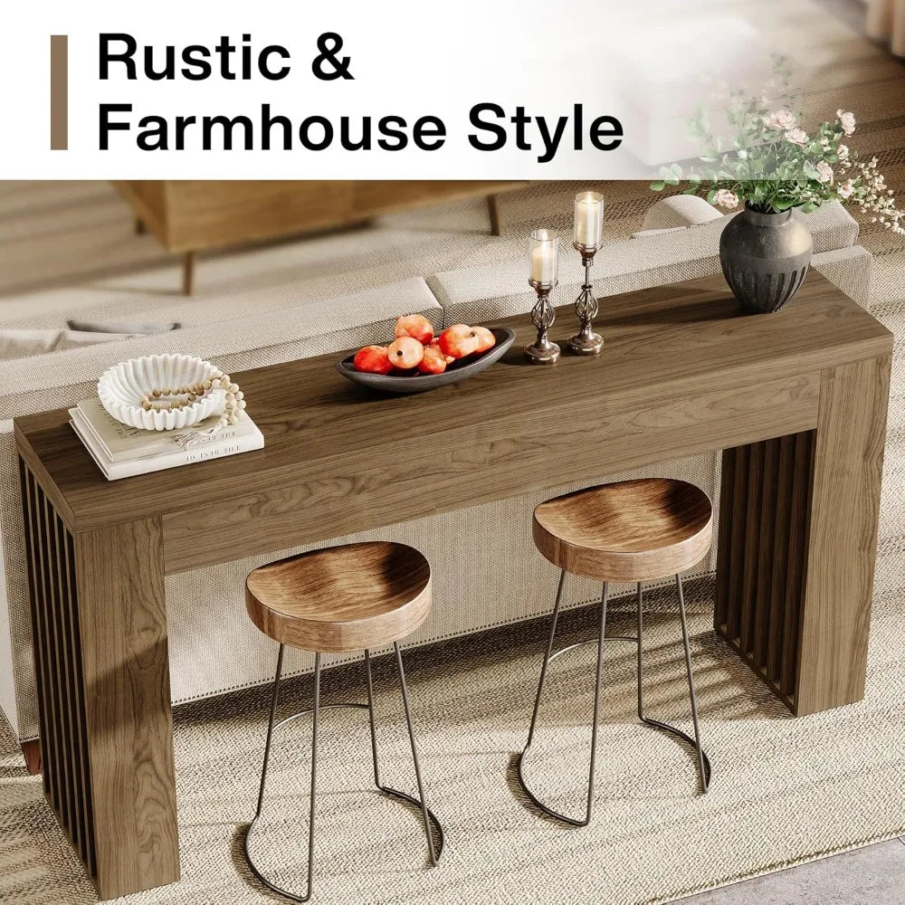 RBXC Rustic Wood Console Sofa Table With Vertical Slat Legs