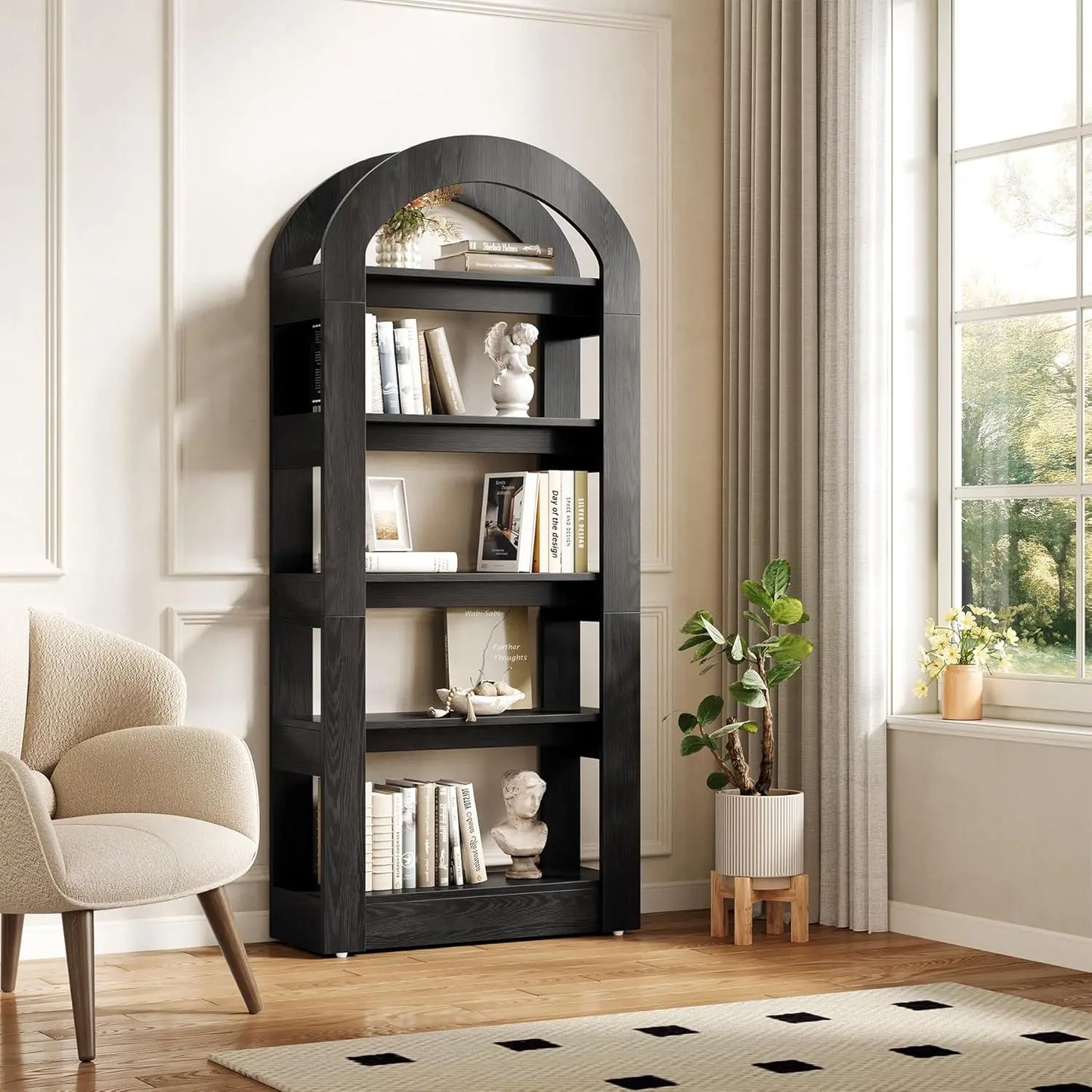 LITTLE TREE 5 Tier Bookshelf Arch Shaped Wooden Bookcase