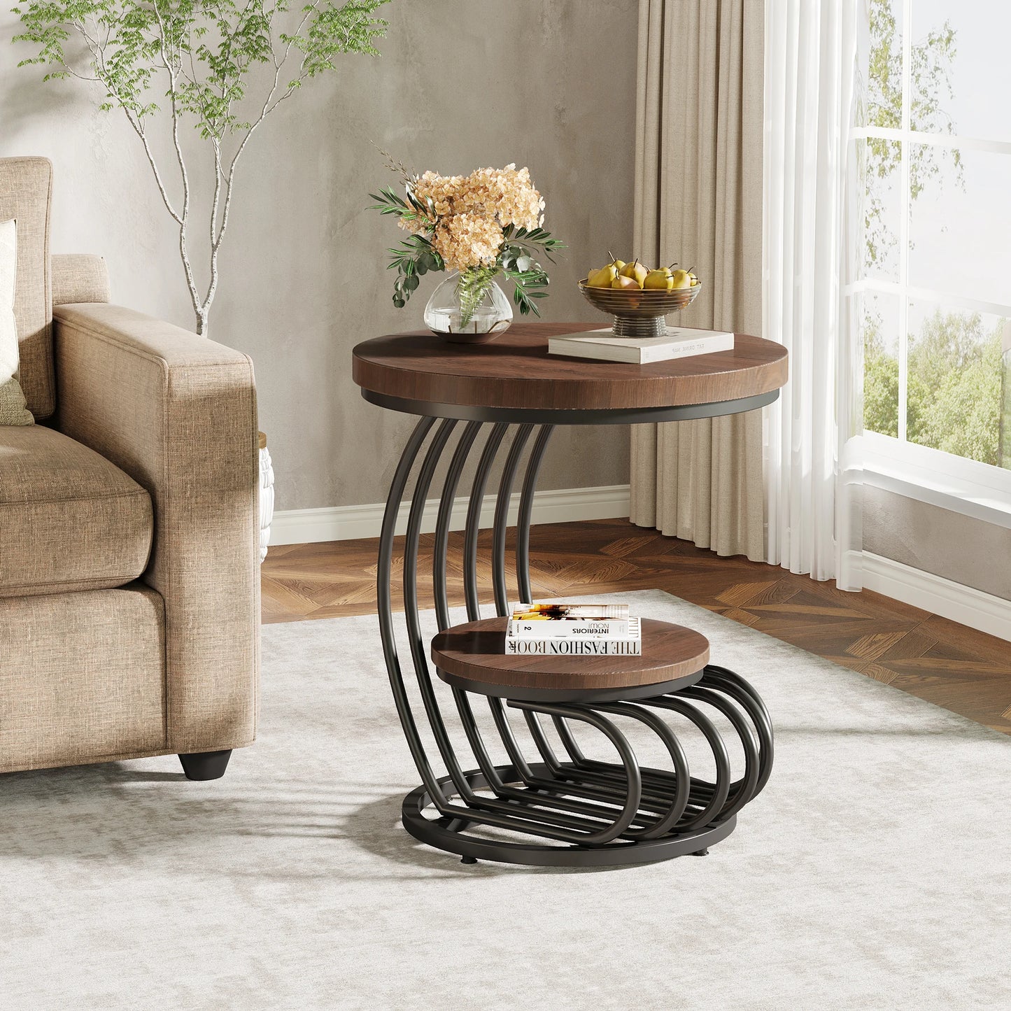 Tribesigns Two Tier Faux Marble End Table With Storage Shelf