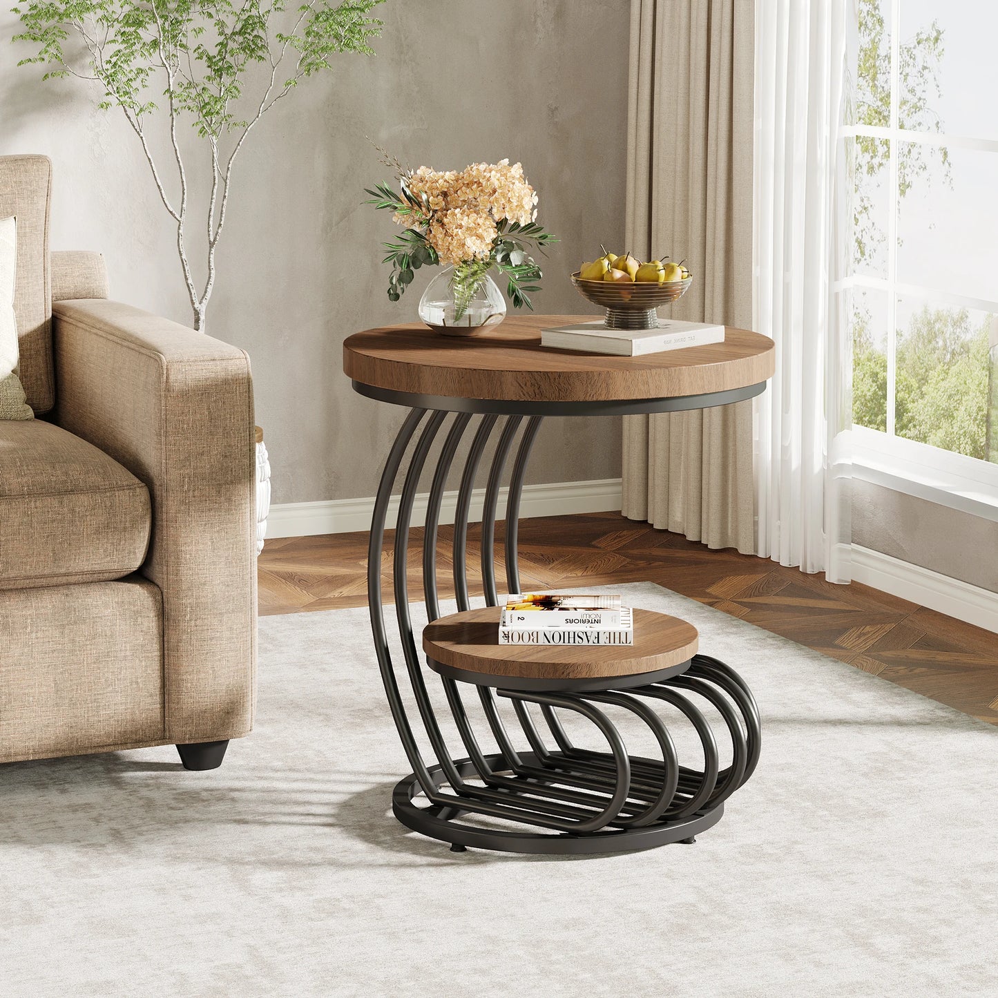 Tribesigns Two Tier Faux Marble End Table With Storage Shelf