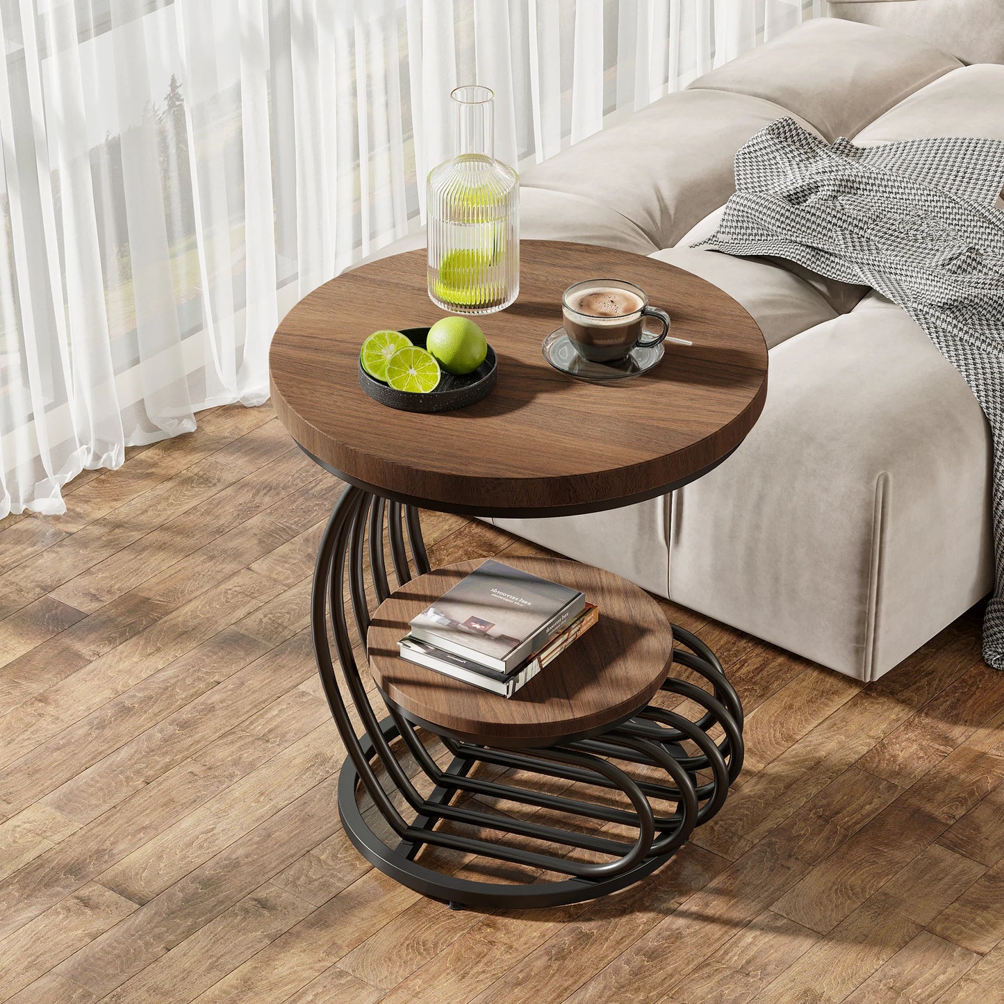 Tribesigns Two Tier Faux Marble End Table With Storage Shelf