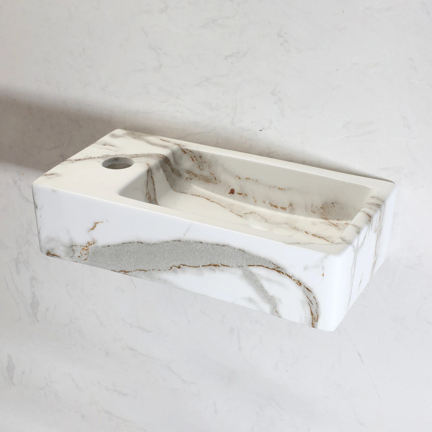 Torayvino Floating Vessel Sink Wall Mounted Rectangular Ceramic Basin