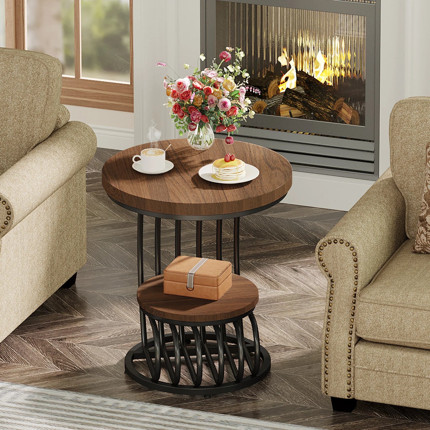 Tribesigns Two Tier Faux Marble End Table With Storage Shelf