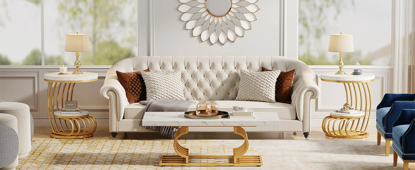 Tribesigns Two Tier Faux Marble End Table With Storage Shelf