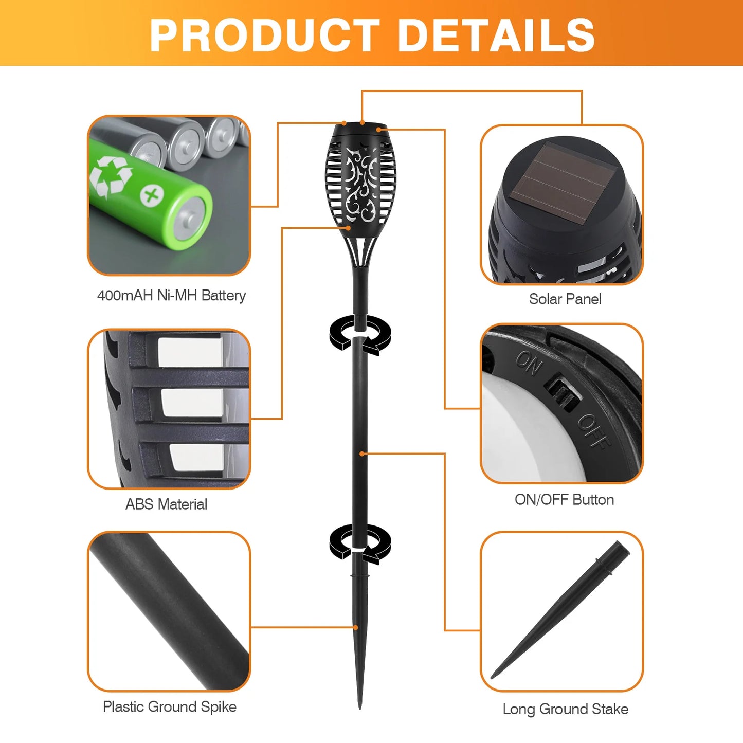 Solar LED Torch Lights Flickering Flame Waterproof Outdoor Pathway