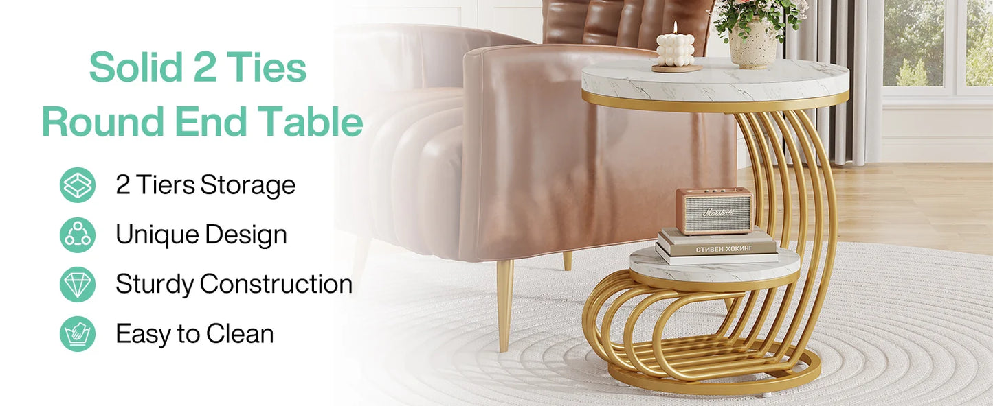 Tribesigns Two Tier Faux Marble End Table With Storage Shelf