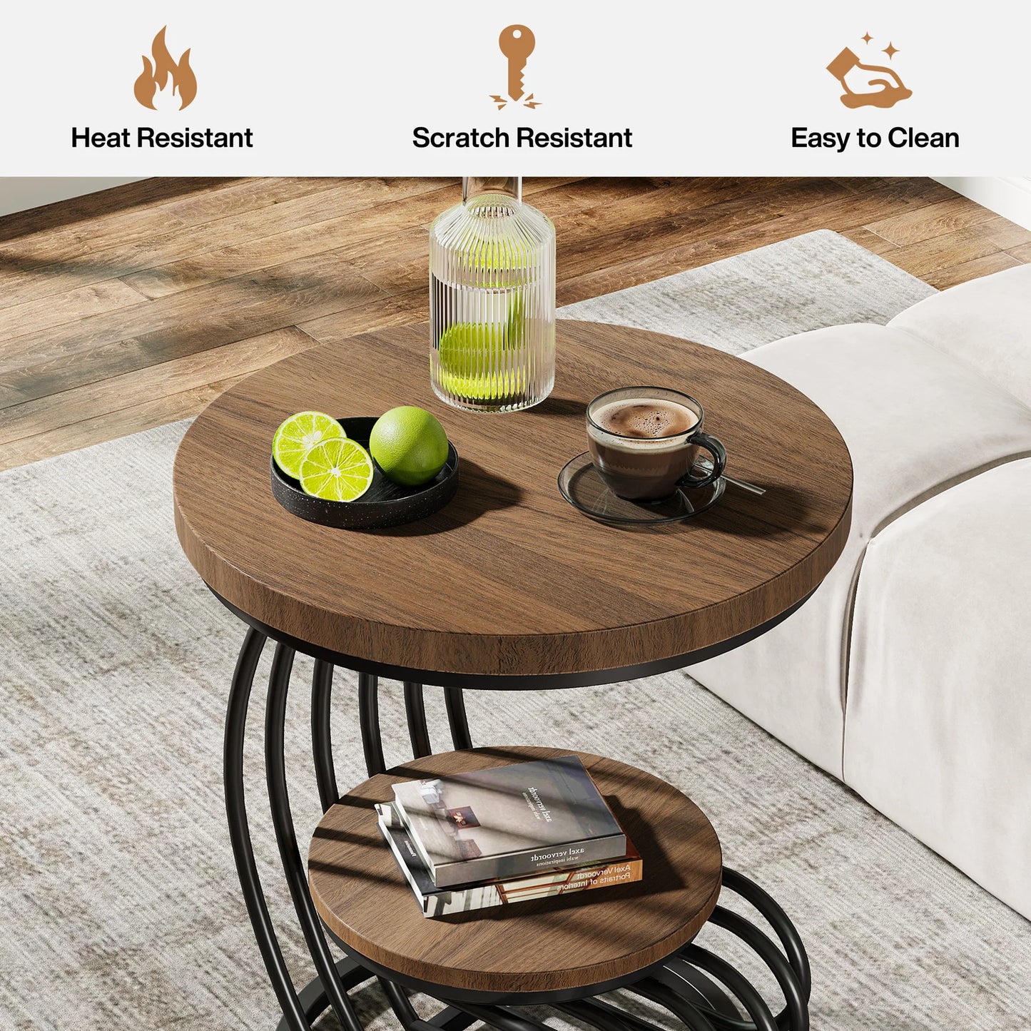 Tribesigns Two Tier Faux Marble End Table With Storage Shelf