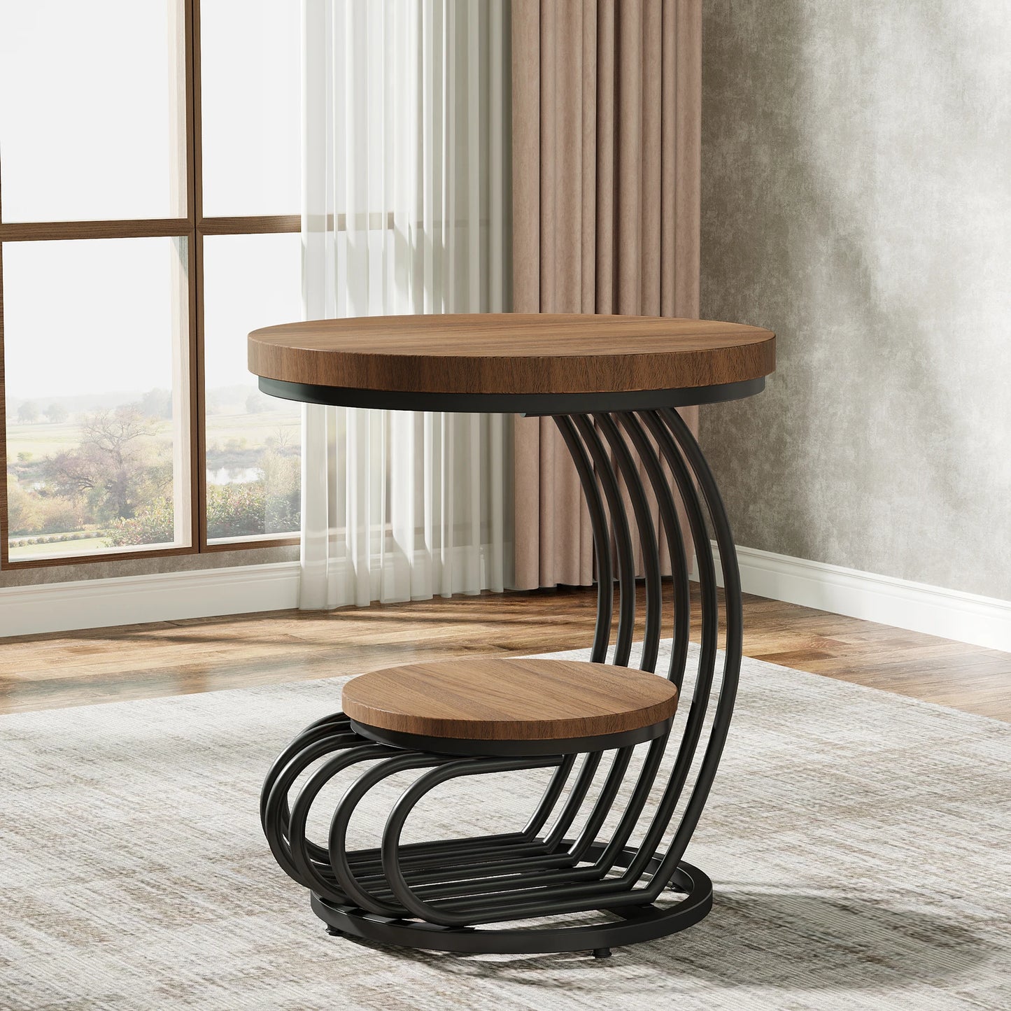 Tribesigns Two Tier Faux Marble End Table With Storage Shelf