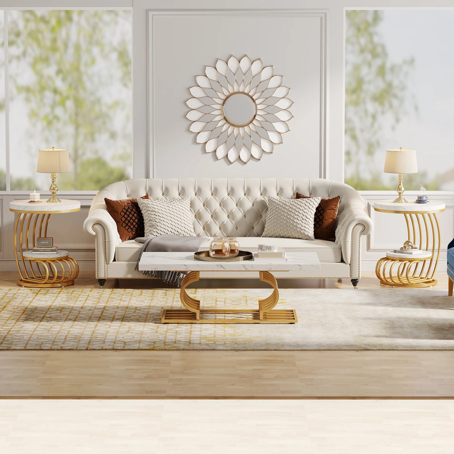 Tribesigns Two Tier Faux Marble End Table With Storage Shelf