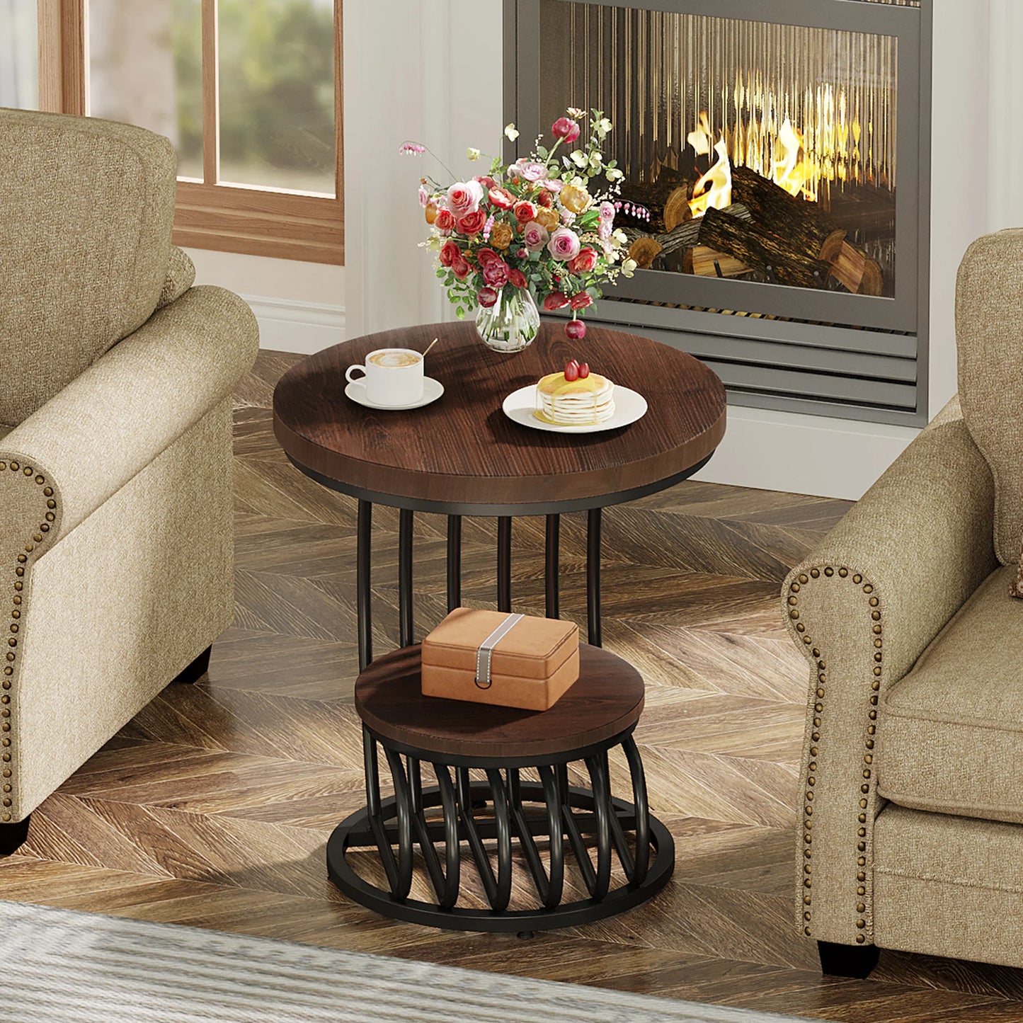 Tribesigns Two Tier Faux Marble End Table With Storage Shelf