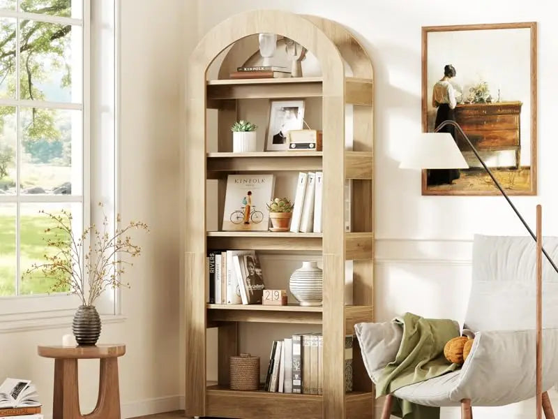 LITTLE TREE 5 Tier Bookshelf Arch Shaped Wooden Bookcase