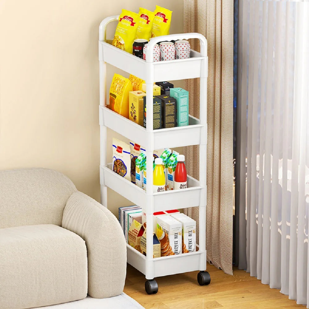 Plastic Multi Functional Rolling Storage Cart With Adjustable Shelves