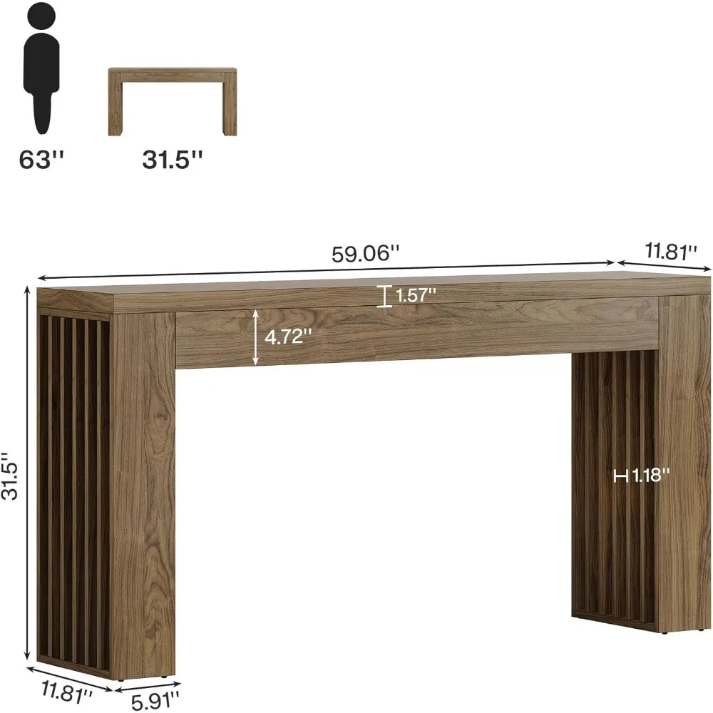 RBXC Rustic Wood Console Sofa Table With Vertical Slat Legs