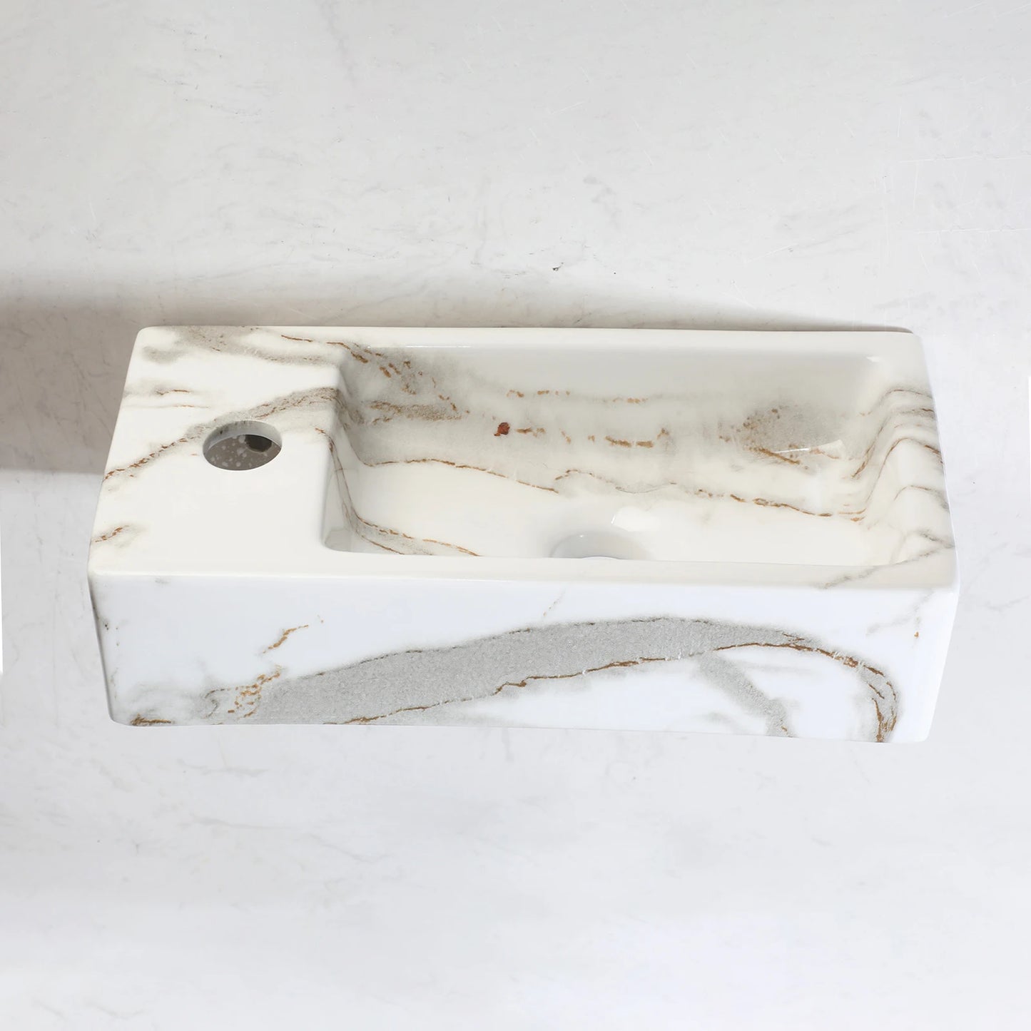 Torayvino Floating Vessel Sink Wall Mounted Rectangular Ceramic Basin