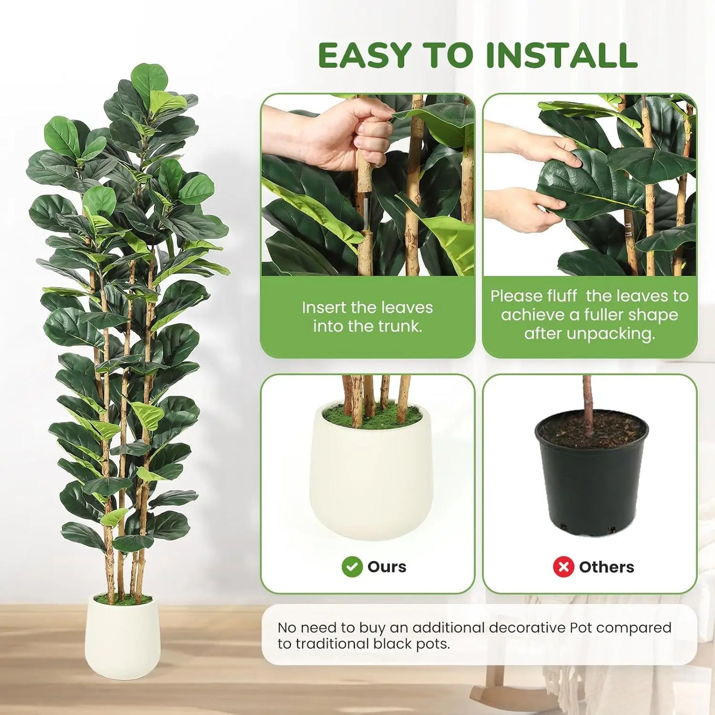 HiMISSCN Artificial Fiddle Leaf Fig Tree With Pot