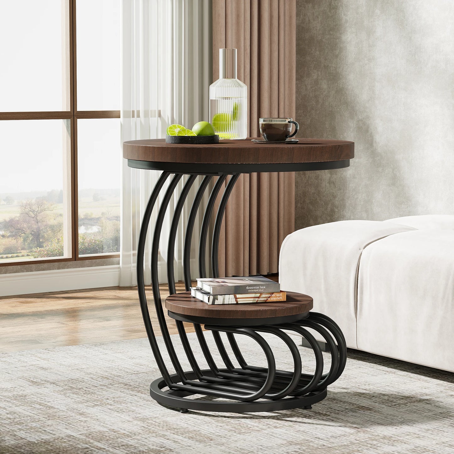 Tribesigns Two Tier Faux Marble End Table With Storage Shelf
