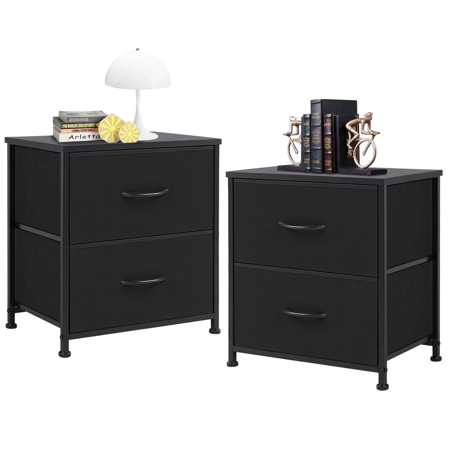 JHK Living Room Cabinet With Fabric Drawers Set Of 2