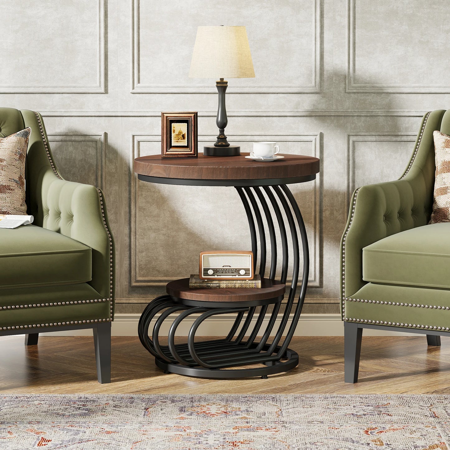 Tribesigns Two Tier Faux Marble End Table With Storage Shelf