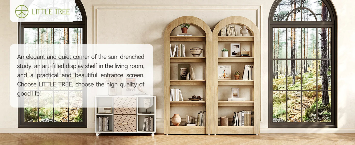 LITTLE TREE 5 Tier Bookshelf Arch Shaped Wooden Bookcase