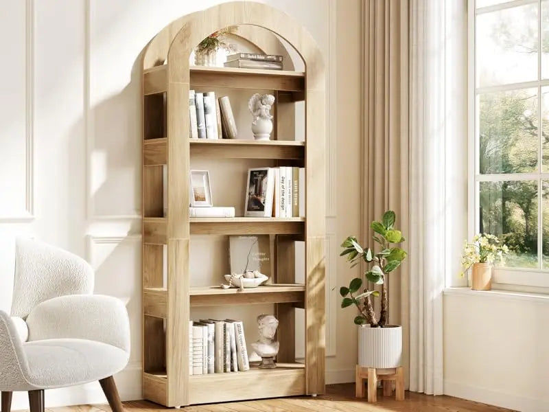 LITTLE TREE 5 Tier Bookshelf Arch Shaped Wooden Bookcase