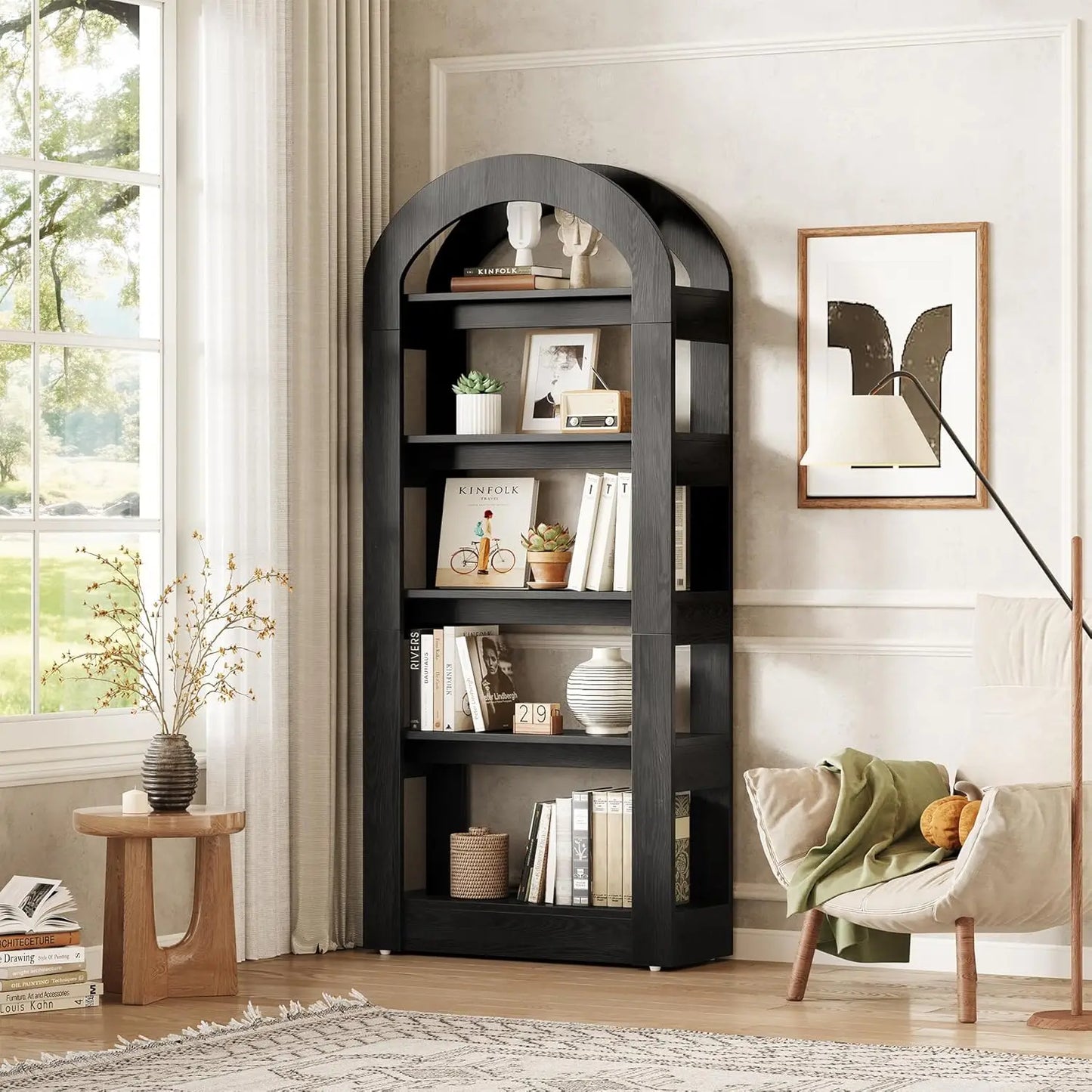 LITTLE TREE 5 Tier Bookshelf Arch Shaped Wooden Bookcase