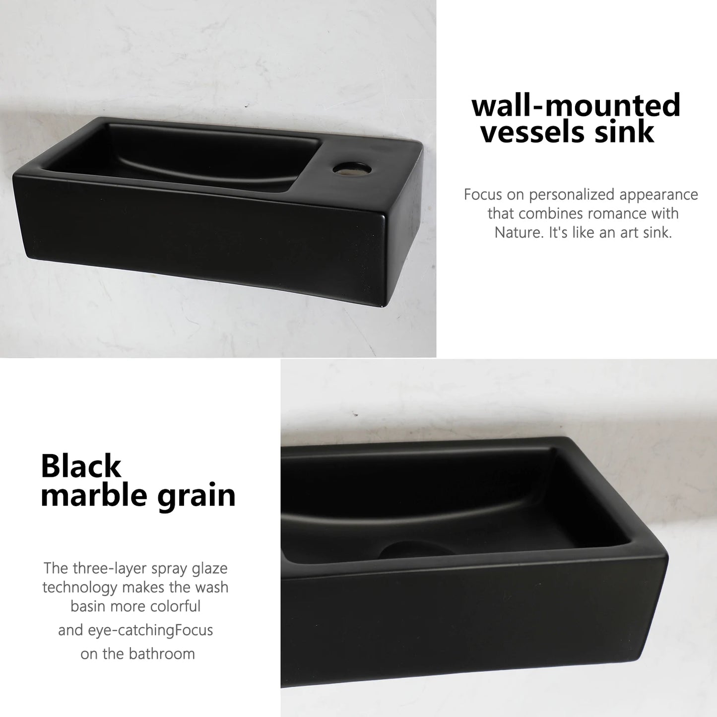Torayvino Floating Vessel Sink Wall Mounted Rectangular Ceramic Basin