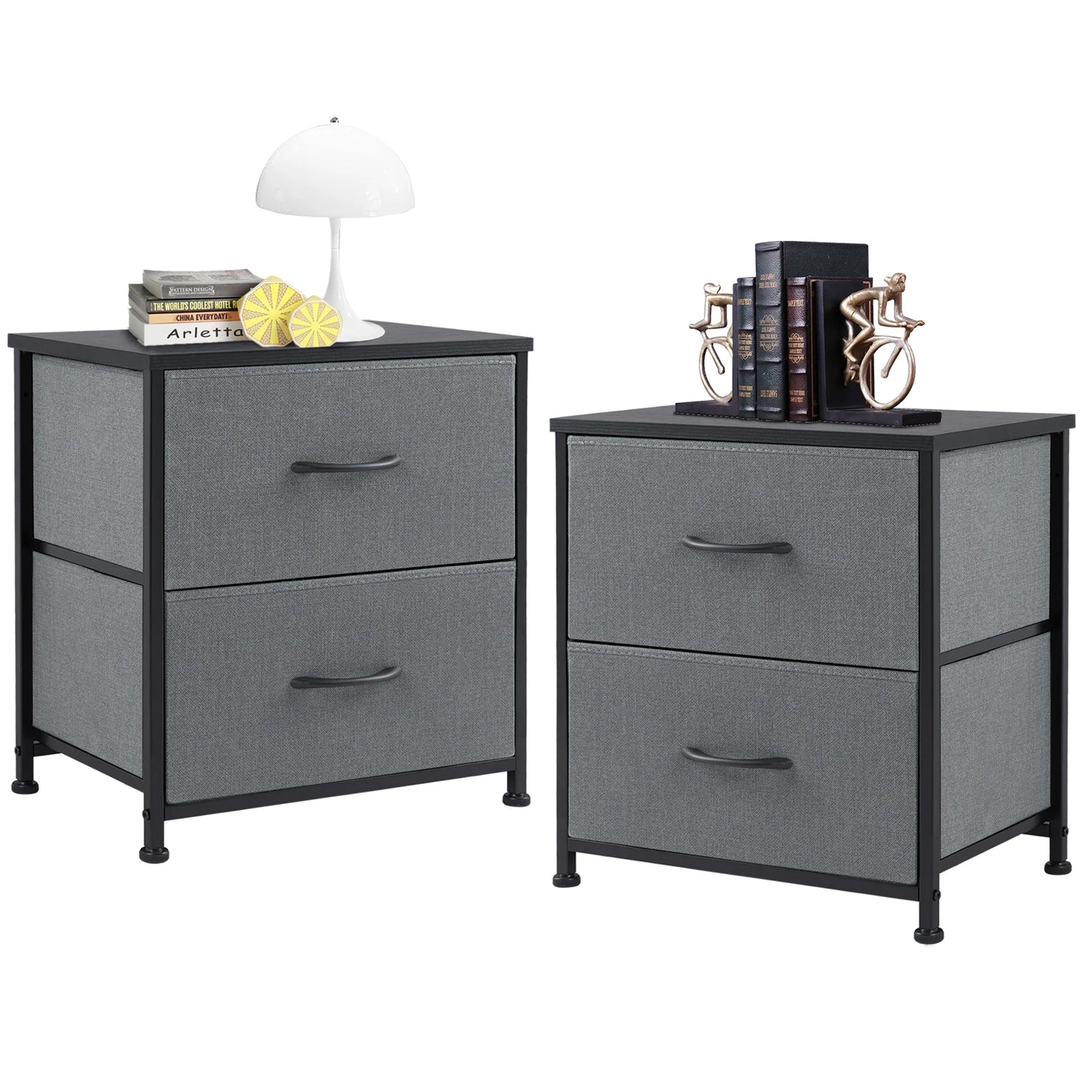 JHK Living Room Cabinet With Fabric Drawers Set Of 2