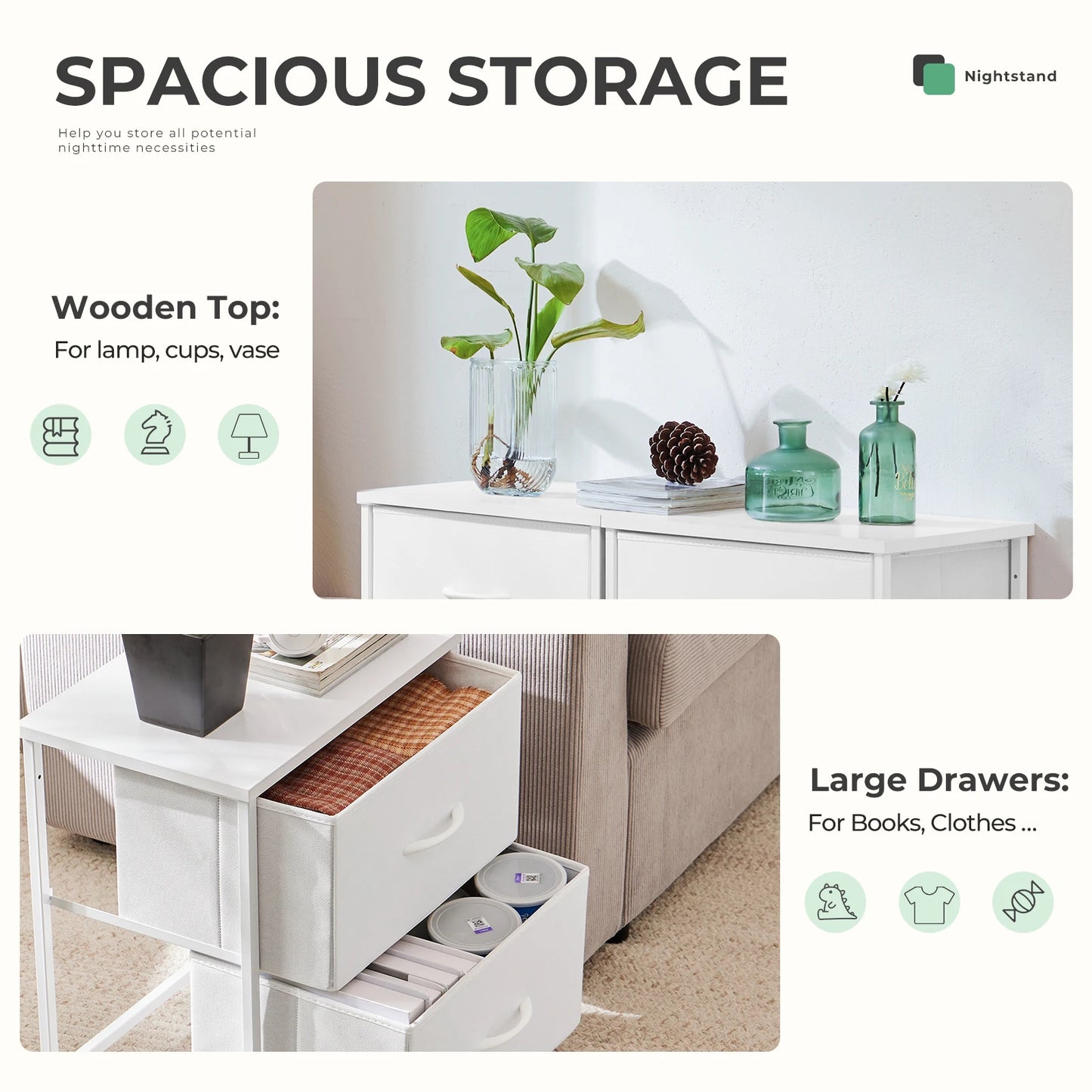 JHK Living Room Cabinet With Fabric Drawers Set Of 2