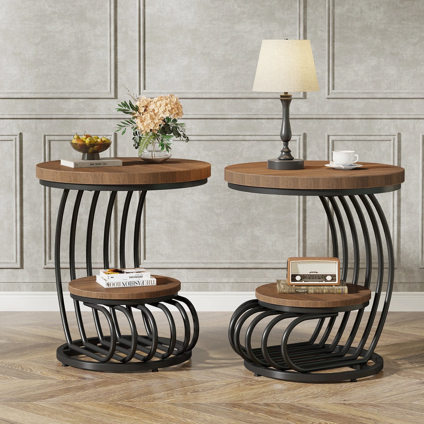 Tribesigns Two Tier Faux Marble End Table With Storage Shelf