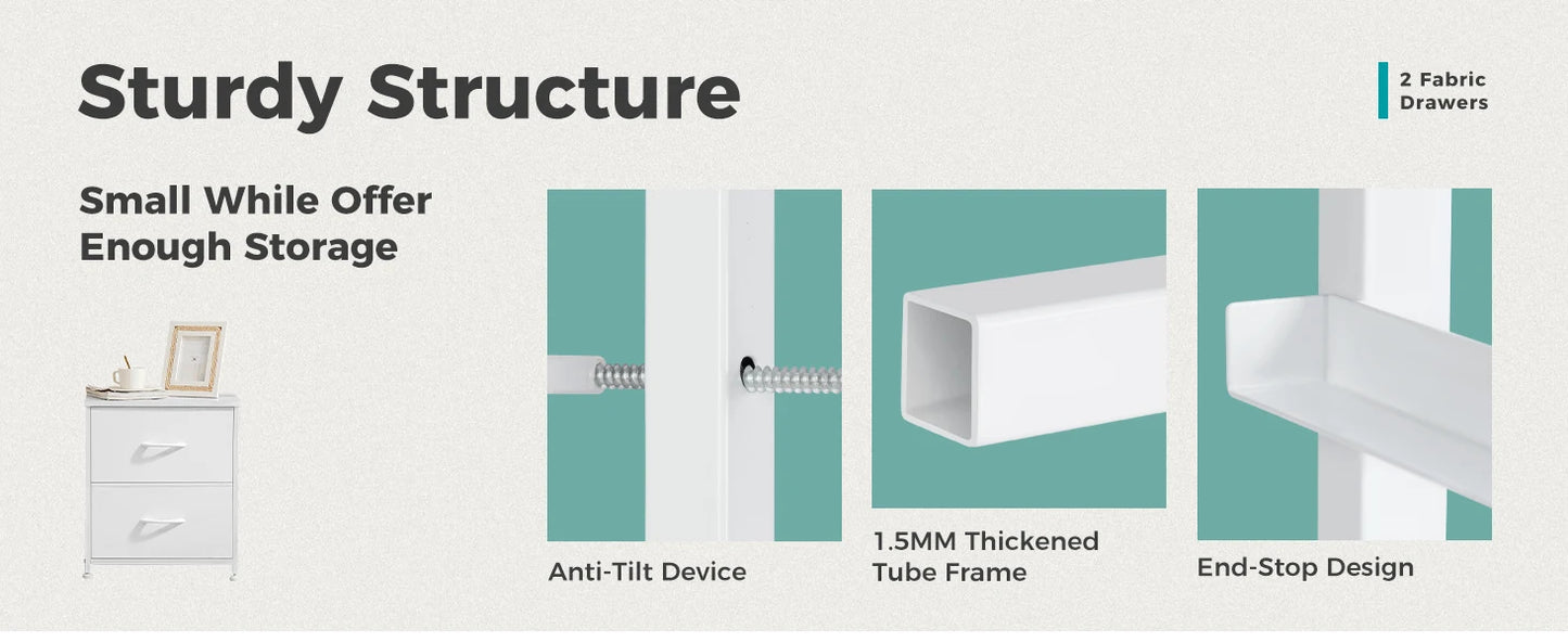 JHK Living Room Cabinet With Fabric Drawers Set Of 2