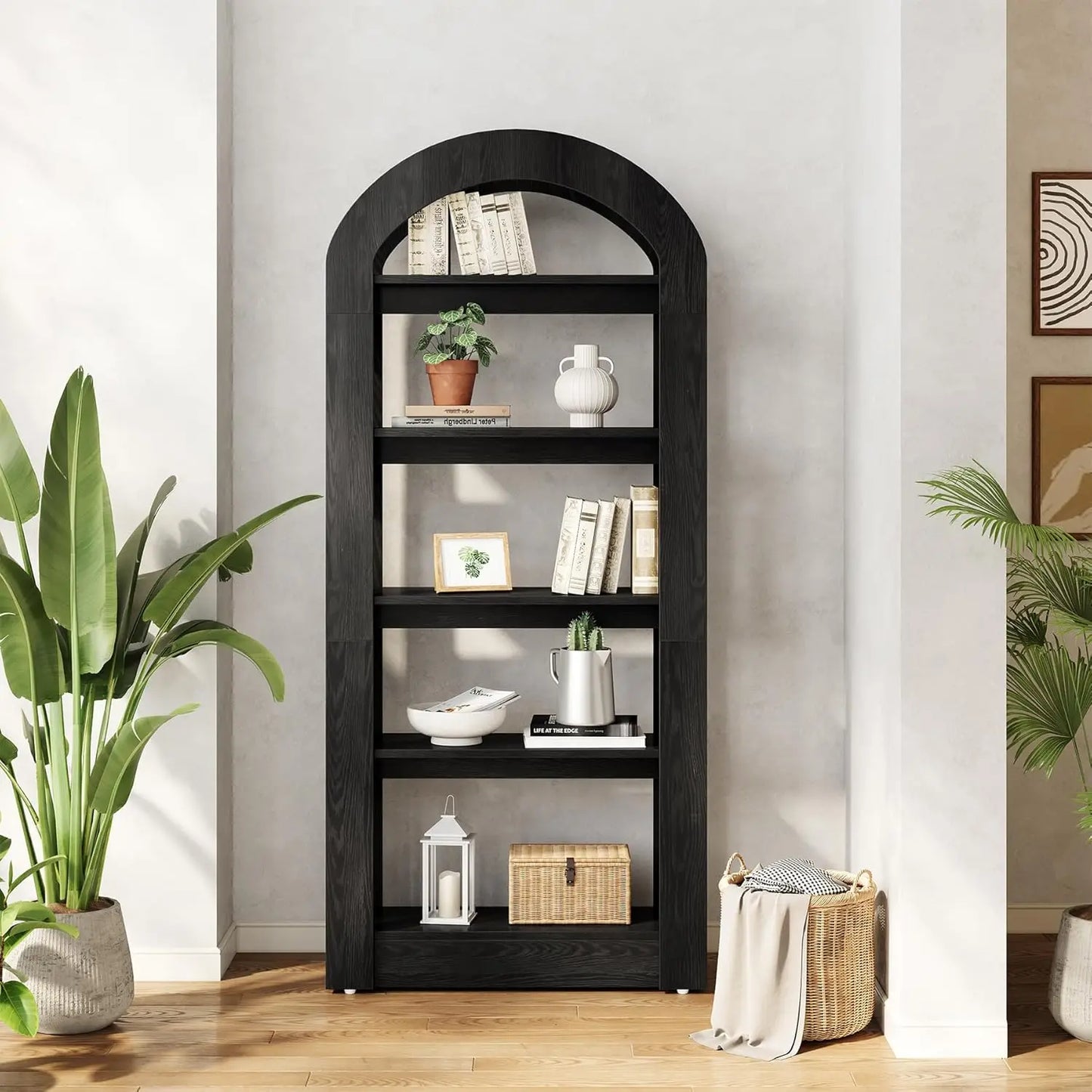 LITTLE TREE 5 Tier Bookshelf Arch Shaped Wooden Bookcase